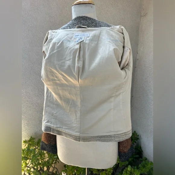Dries Van Noten wool blend short jacket stripes earth tones Sz 38 XS